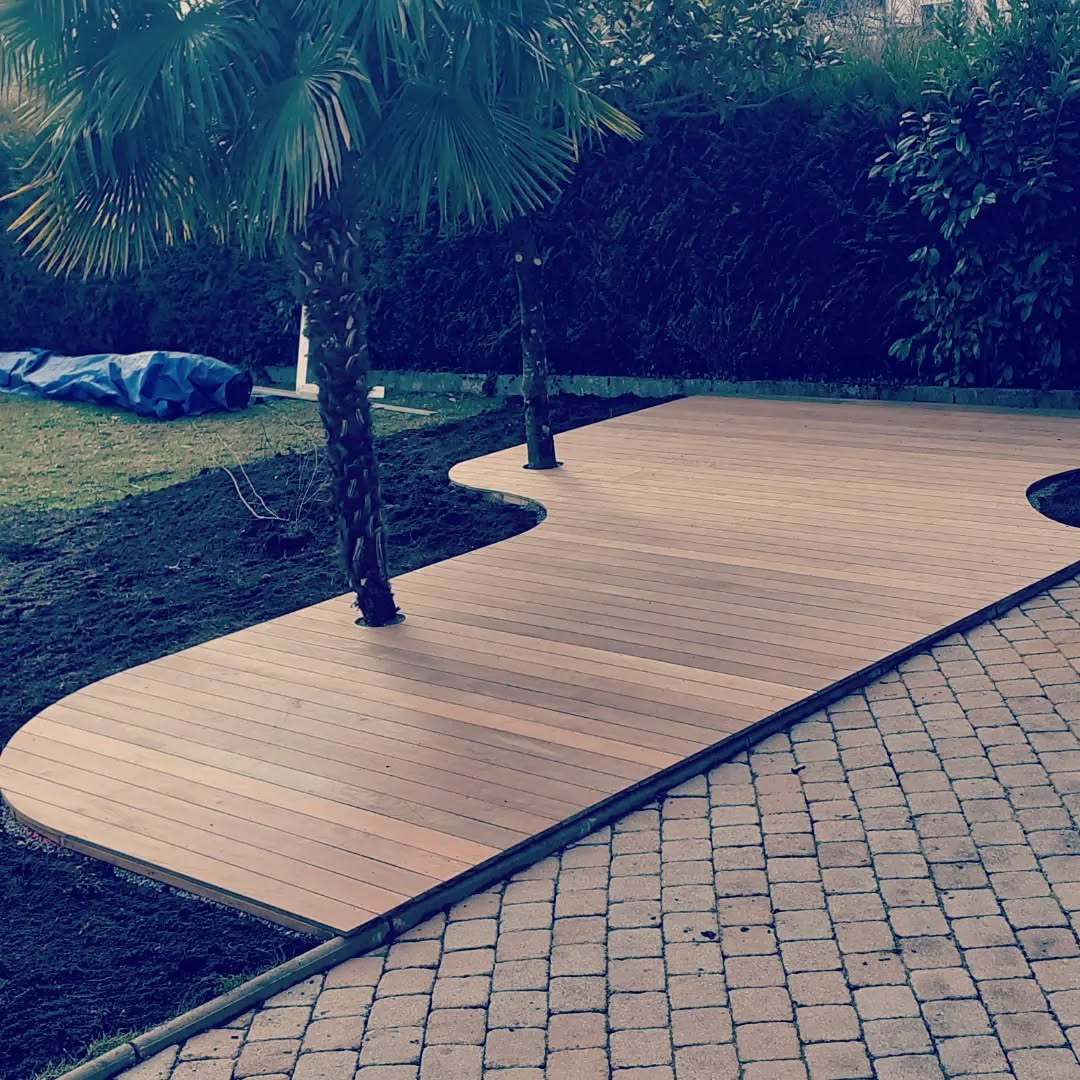 Exotic-wood terrace and petanque court