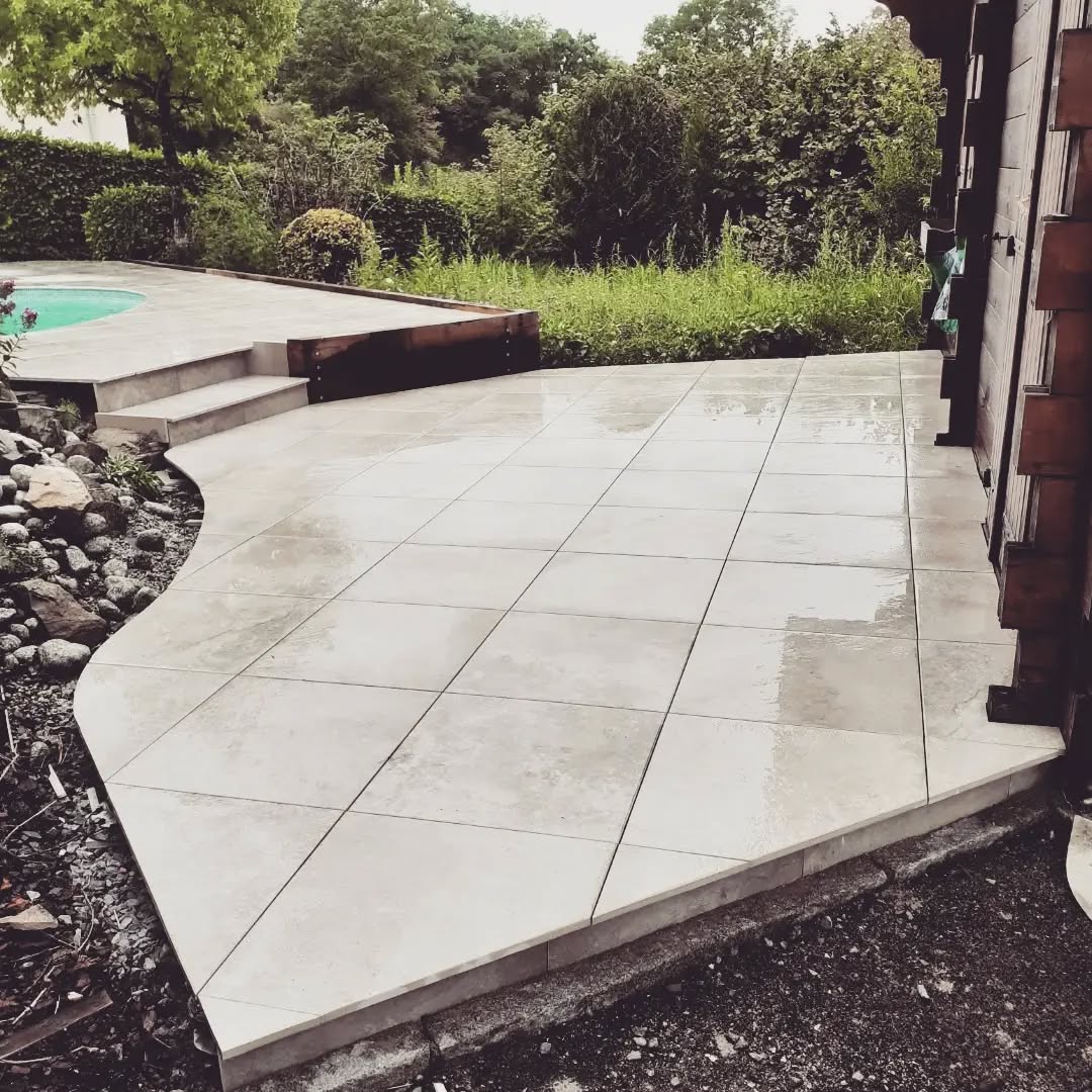 Pool-area terraces laid