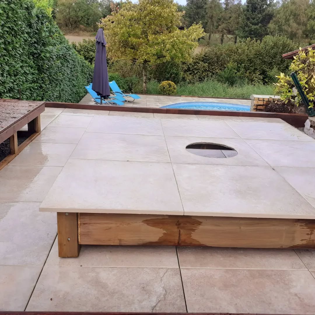 Creation of a 180x180 cm coffee table with fire-pit cut-out